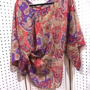 Chaps Paisley Print Dolman Sleeve Blouse Top Drawstring Waist